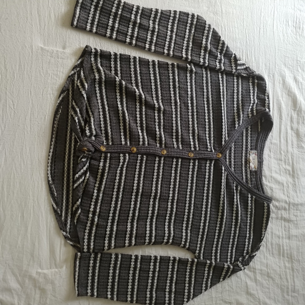 Grey black and white button up.